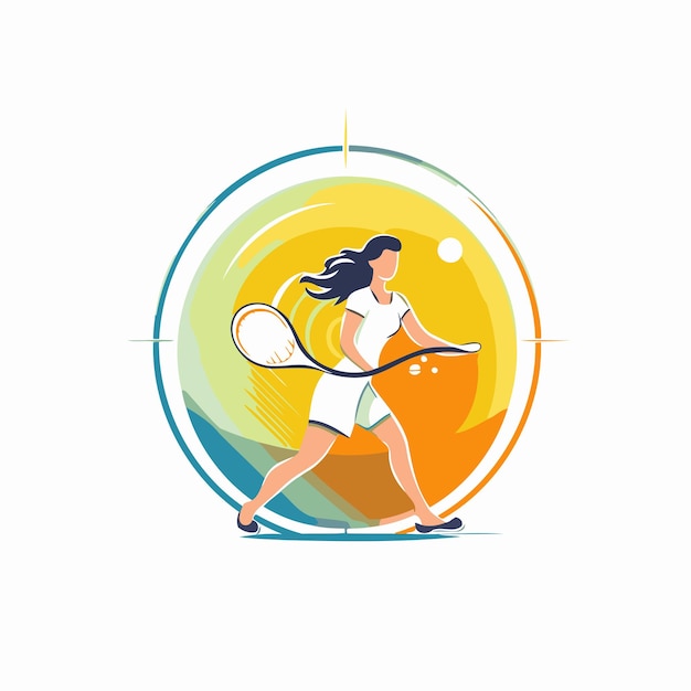 Tennis player vector logo design template Woman tennis player icon