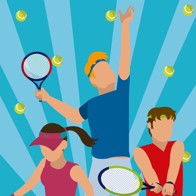 Vector tennis players launching balls cartoons