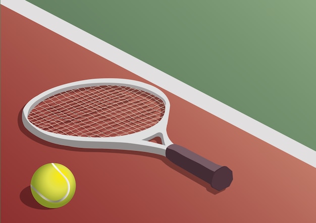 Vector tennis racket and ball in the court