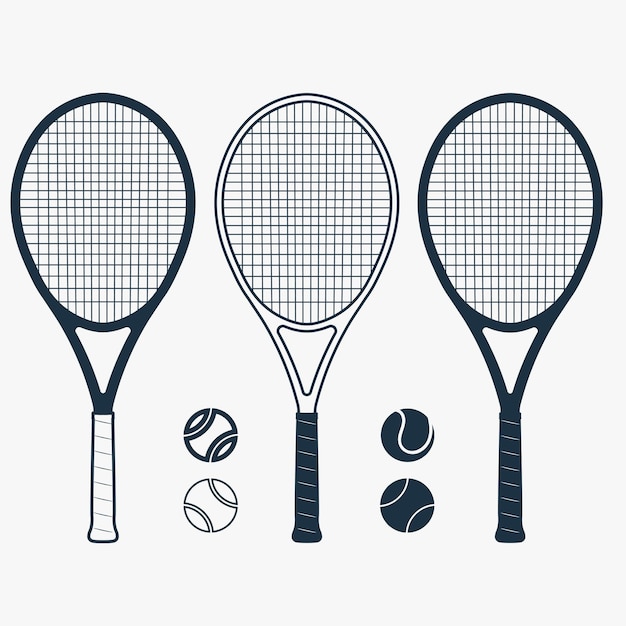 Vector tennis racket and ball, gear for the game, equipment for competition.