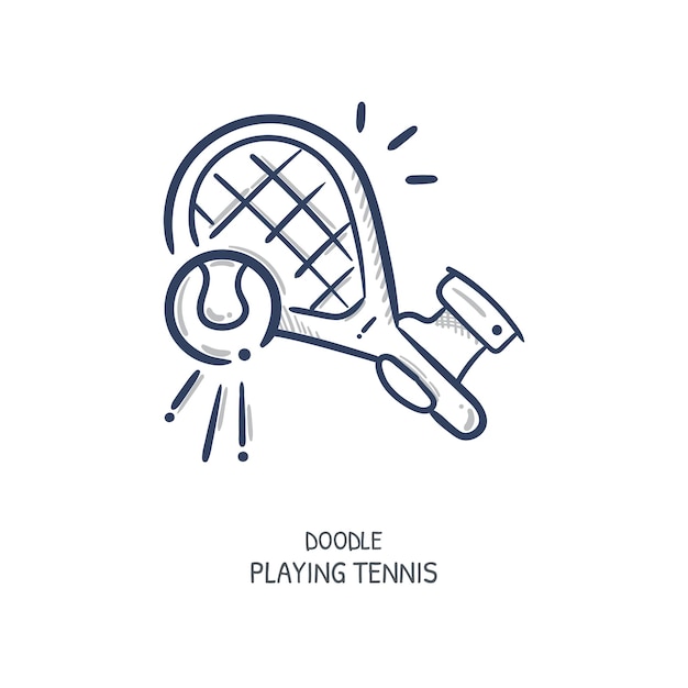 Tennis racket and ball hand drawn icon illustration Sport playing tennis cartoon line vector drawing