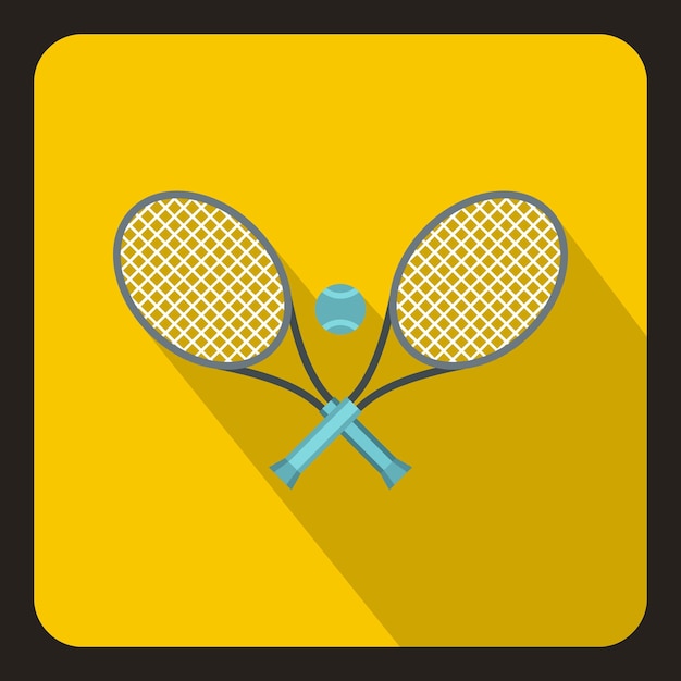 Vector tennis racket and ball icon in flat style with long shadow sport symbol vector illustration