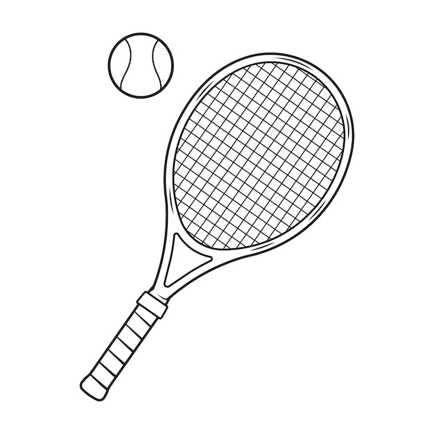 Vector tennis racket and ball outline drawing clipart style vector illustration tennis logo