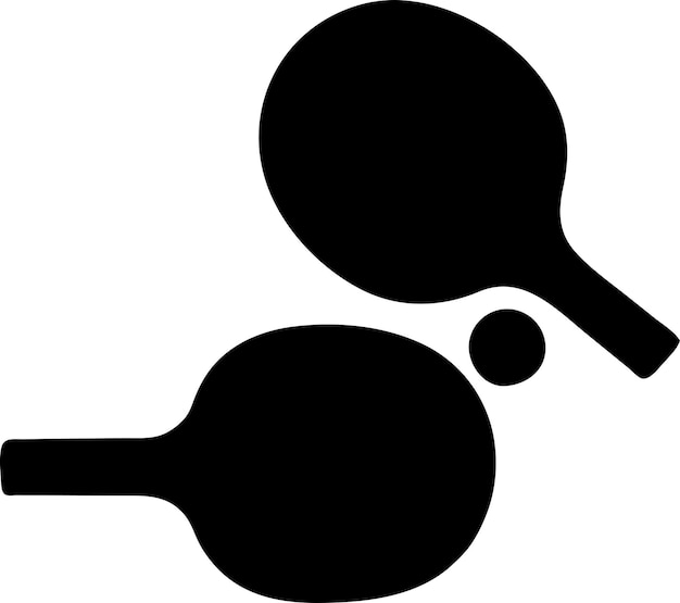 Теннисная ракетка и векторный силуэт мяча изолированы на белом фоне, заполняют черный цвет двумя ракетками