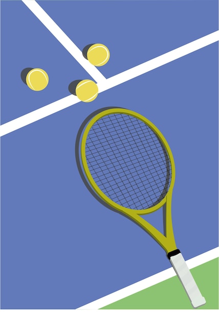 Vector tennis racket with balls on the court vector