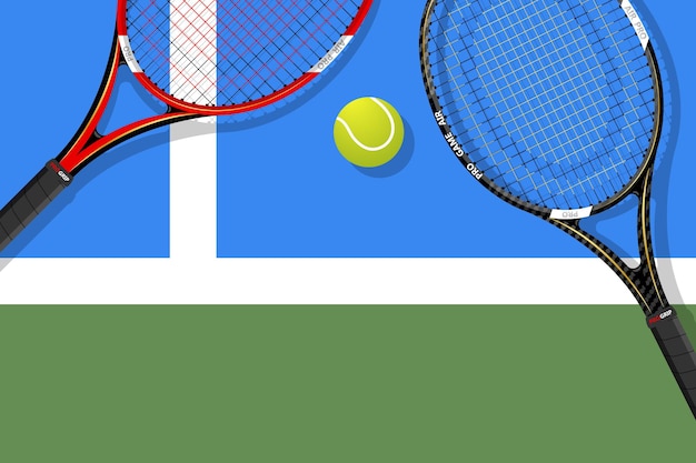 tennis rackets and ball on court