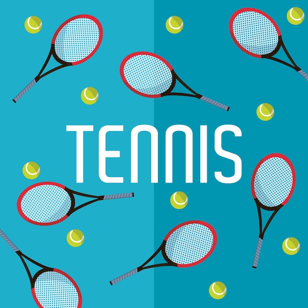 Vettore racchette da tennis e palle sfondo blu
