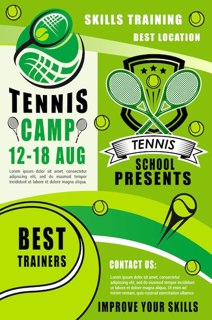 Vector tennis rackets and balls sport camp