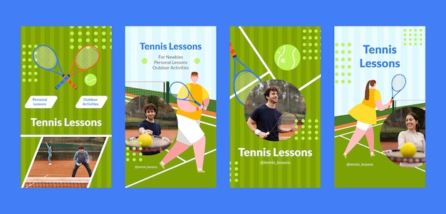 Vector tennis sport and activity instagram stories collection