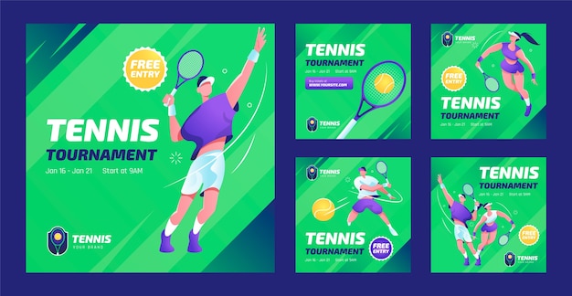 Tennis sport en activiteit instagram posts collectie