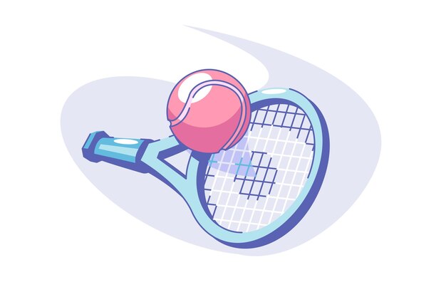 Tennis sport gioco illustrazione vettoriale palla e racchetta stile piatto attrezzature per competizione o torneo sportivo gioco e concetto di stile di vita attivo isolato