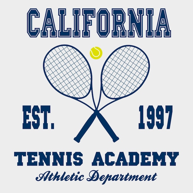Vector tennis sportkleding met racket en bal typografie embleem voor t-shirt ontwerp voor atletische kleding print