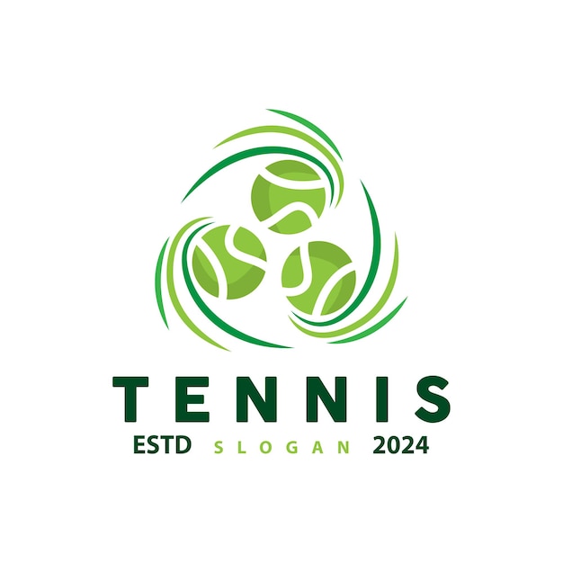 Логотип теннисного спорта дизайн мяча и ракетки для простых и современных турнирных чемпионатов
