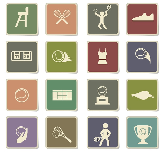 Vector tennis vector icons on cardboard labels