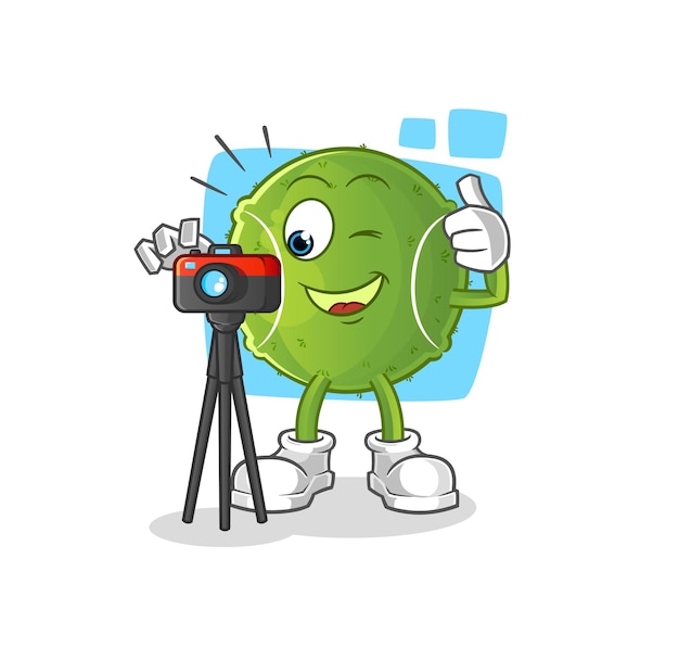 Tennisbal fotograaf karakter. cartoon mascotte vector