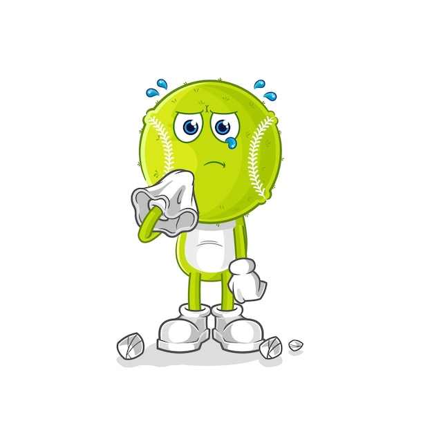 Tennisbal huilen met een tissue cartoon mascotte vector