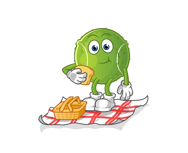 Tennisbal op een picknickbeeldverhaal. cartoon mascotte vector