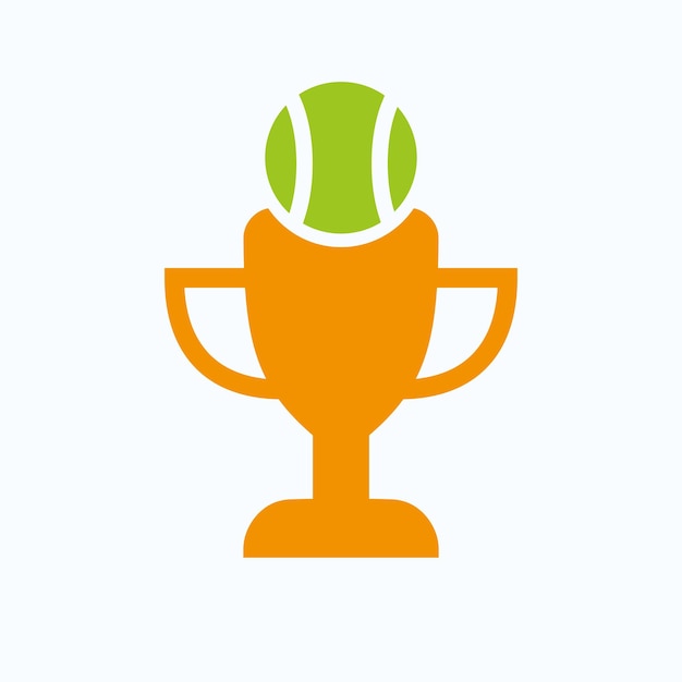 Vector tenniskampioenschap trophy logo design concept met tennisbal en trofee pictogram