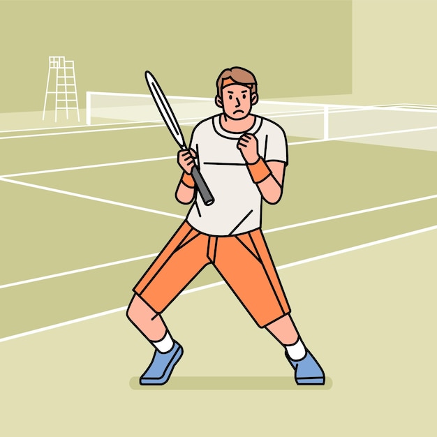 Tennisman personage spelers in actie Atleet op het veld lijn stijl illustratie