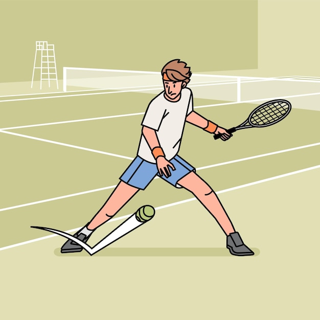 Tennisman personage spelers in actie Atleet op het veld lijn stijl illustratie