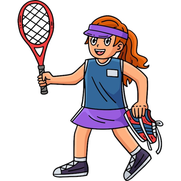 Tennismeisje draagt schoenen en een racketclipart