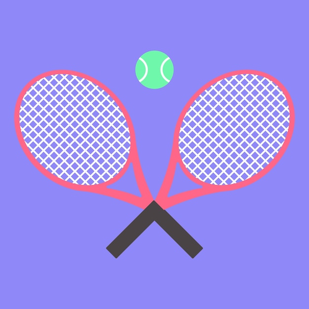 Tennisracket met een tennisbal op een tennisbaan die op purpere vector en illustratie wordt geïsoleerd als achtergrond