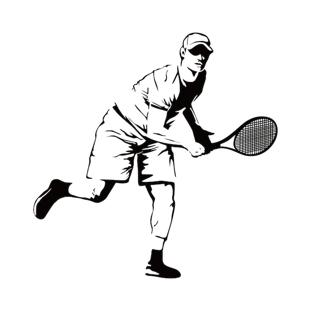 tennisser silhouet ontwerp man met racket vector illustratie sport teken en symbool