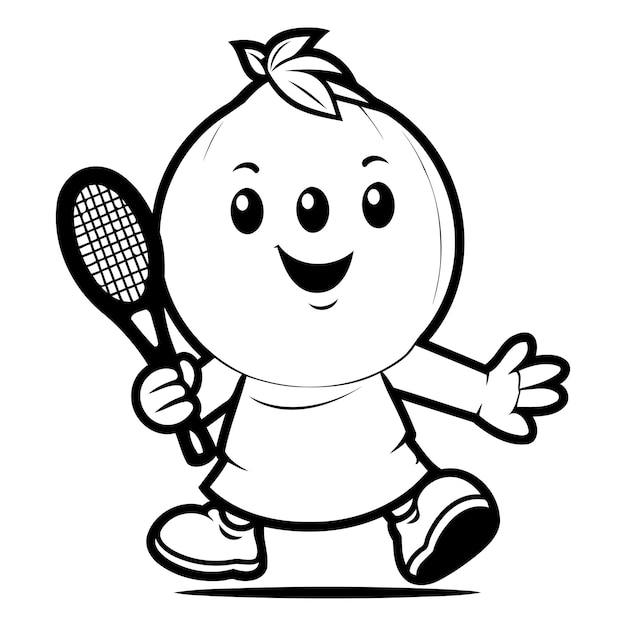 Tennisspeler Cartoon Mascotte Karakter met racket en bal