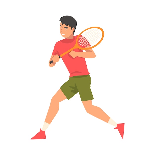 Tennisspeler met racket atleet personage in uniform loopt vector illustratie