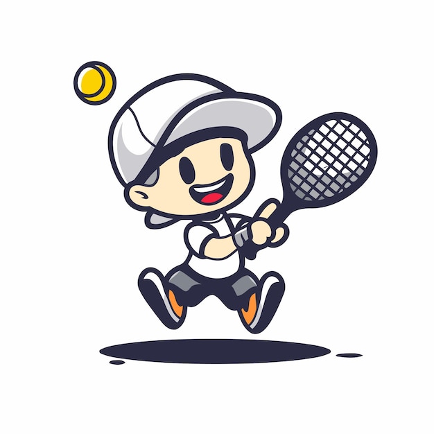 Tennisspeler met racket en bal Vector cartoon personage illustratie