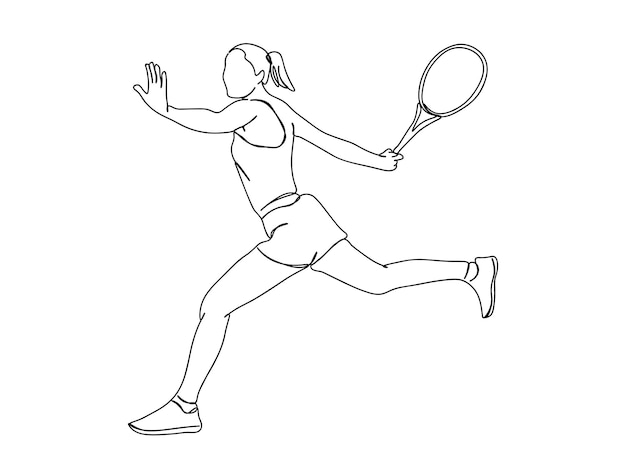 Tennisspeler single-line art tekening gaat door met lijn vectorillustratie