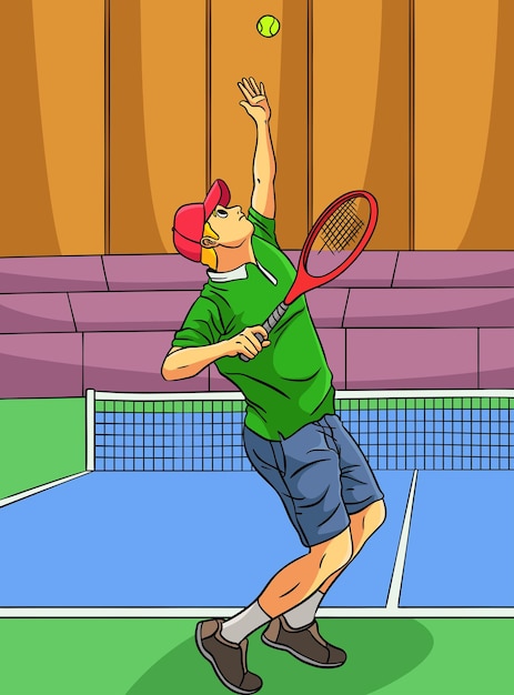 Tennissporten Gekleurde Cartoon Afbeelding