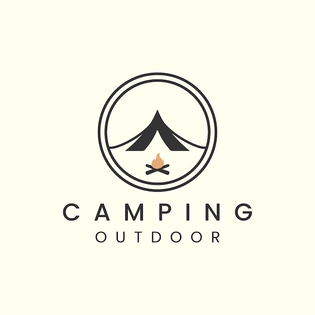 Tent and bonfire with vintage and emblem style logo vector illustration icon template design