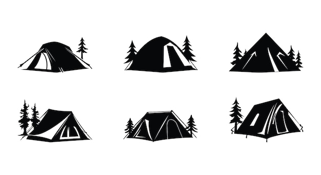 Tent en camping iconen vector set