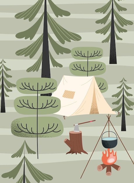 Tent en kampvuur camping scene