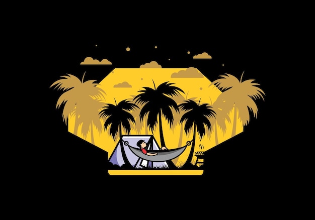 Палатка и гамак с иллюстрацией кокосовых пальм