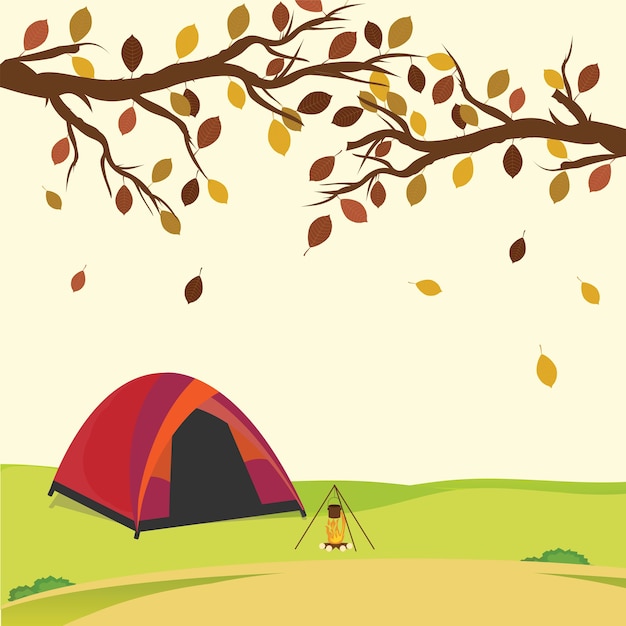秋の森のテント、.vectorイラスト。