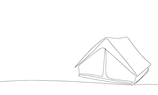 Линия палатки. Концепция непрерывного баннера лагеря. Контурная векторная иллюстрация палатки.