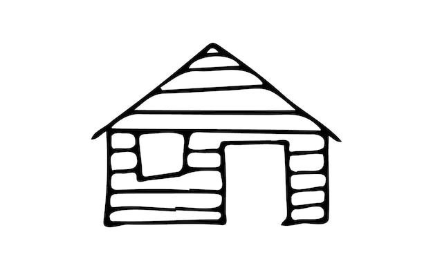 Tent lodge a wooden house overnight stay hike camping walking park vector doodle on a whit