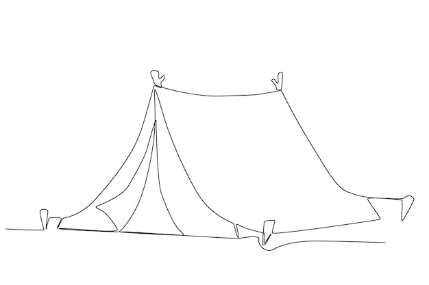 A tent for mountain hiking one line art