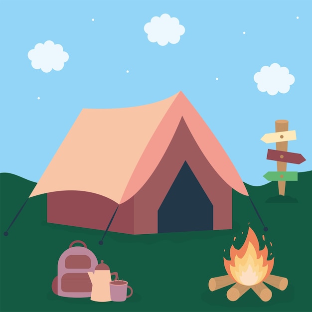 森と焚き火のテント