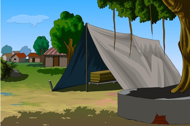 Vector tent in village