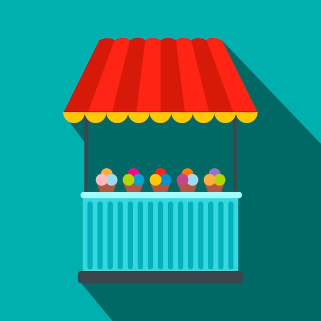 Vector tent with ice cream flat icon on a blue background