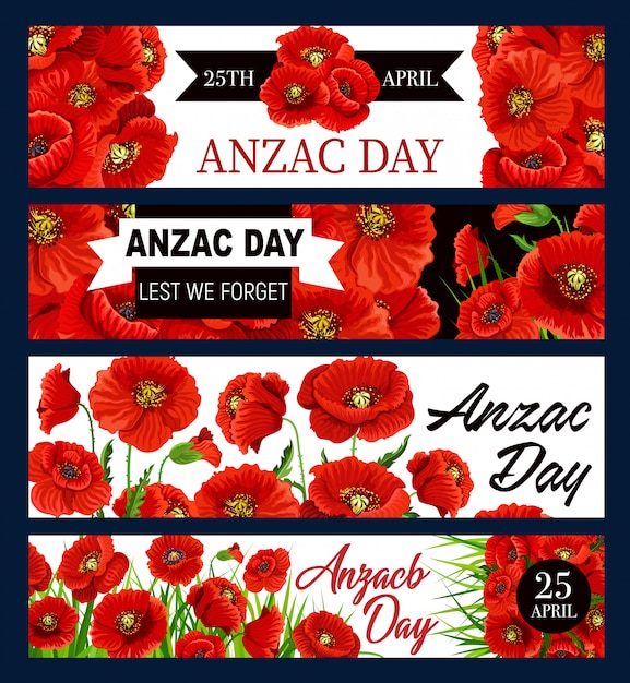 Tenzij we vergeten, Anzac dag 25 april papaver bloemen banner set