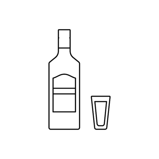 Tequila-fles en glas Overzichtspictogrammen van alcoholdrank Vectorillustratie