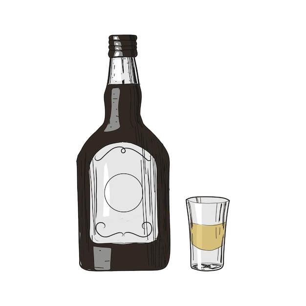 tequila and glass on vintage style isolated on white