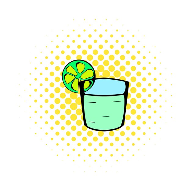 Vector tequila in a glass with lime icon in comics style on a white background