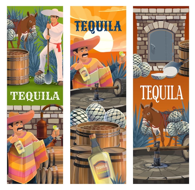 Tequila mexican alcohol drink production banners