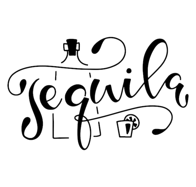 Tequila zwarte letters geïsoleerd op een witte achtergrond vectorillustratie