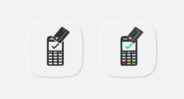 Terminal icon Pos symbol Payment signs Card symbols NFC pay icons Green check mark done Vector isolated sign